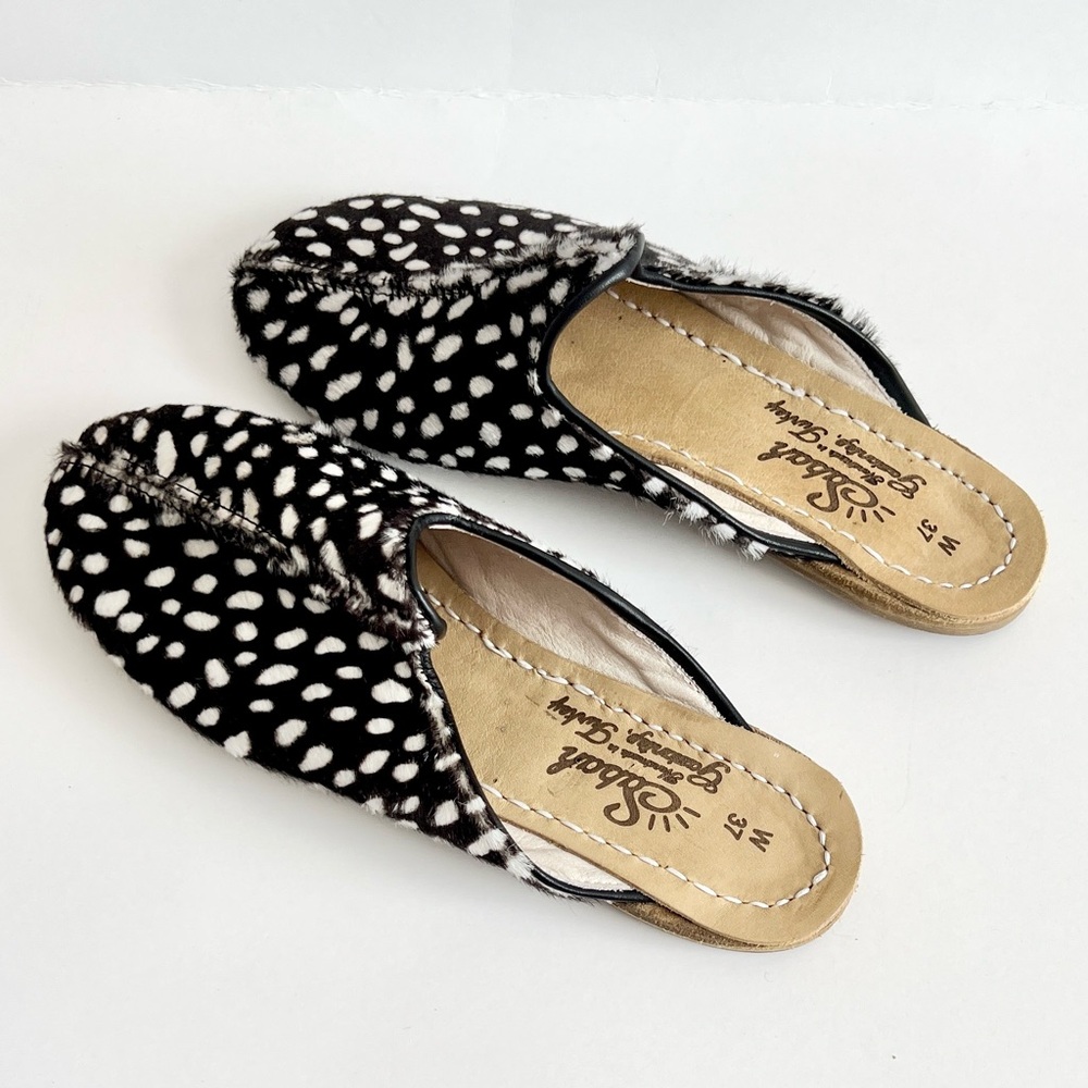 Sabah Shoes Baba Genuine Cow Hair Turkish Leather Printed Mules - Picture 3 of 6